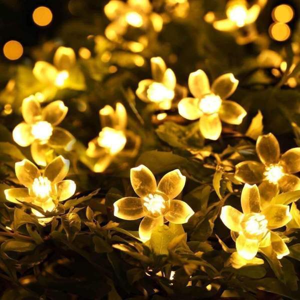 Solar-powered Warm-white Blossom Flower String Lights